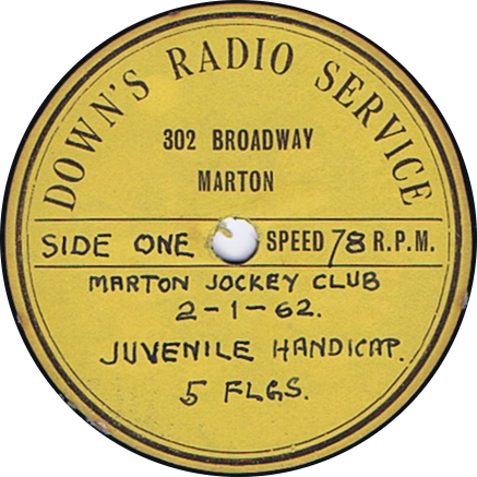 Record Label
Down's Radio Service
Marton
Marton Jockey Club
2/1/1962
Juvenile Handicap
5 flags
