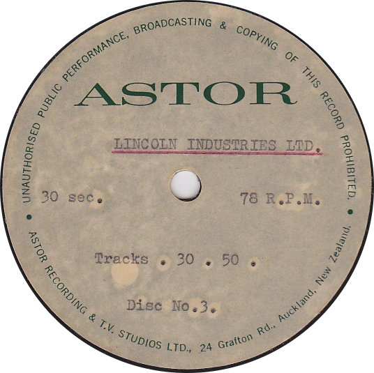 Record label
Astor Recording & TV Studio
Lincoln Industries Ltd
Advertisements