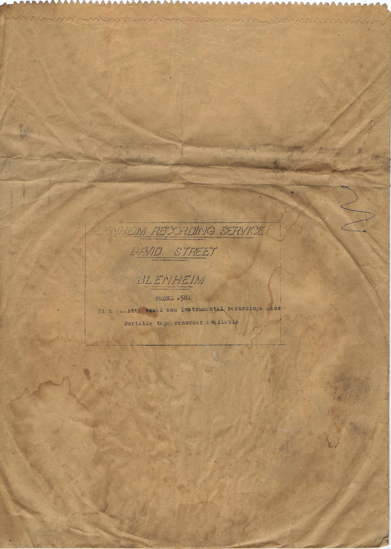 Record Sleeve
Blenheim Recording Service
David Street
Paper bag style