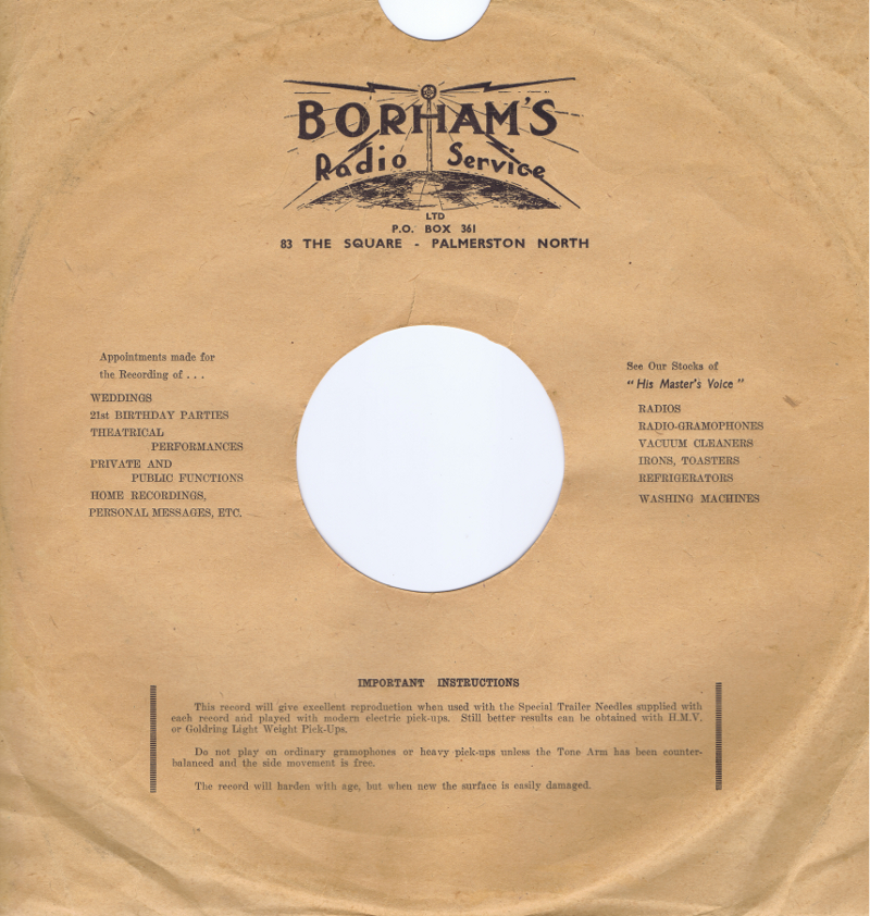 Record Sleeve
Borham's Radio Service Ltd
Palmerston North