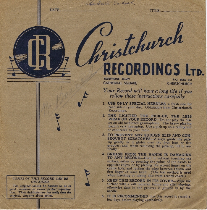 Record Sleeve
Christchurch Recordings