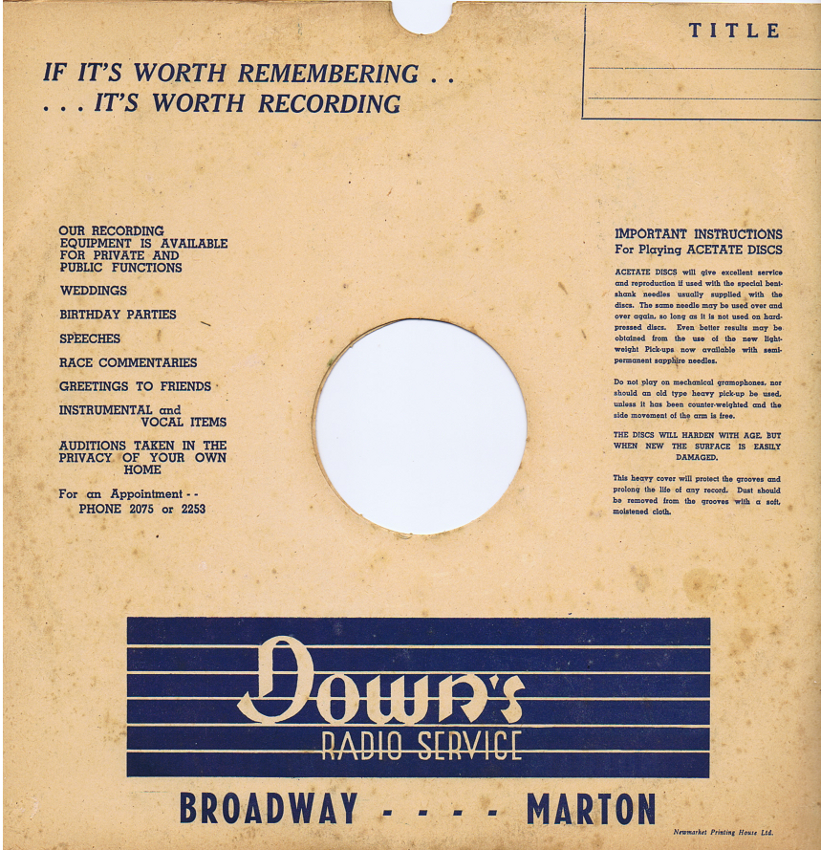 Record Sleeve
Down's Radio Service
Marton